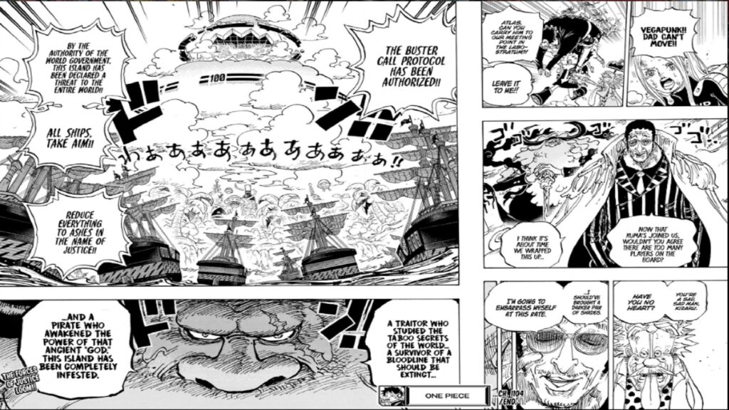 One Piece 1104 A Buster Call was activated on Egghead Island.