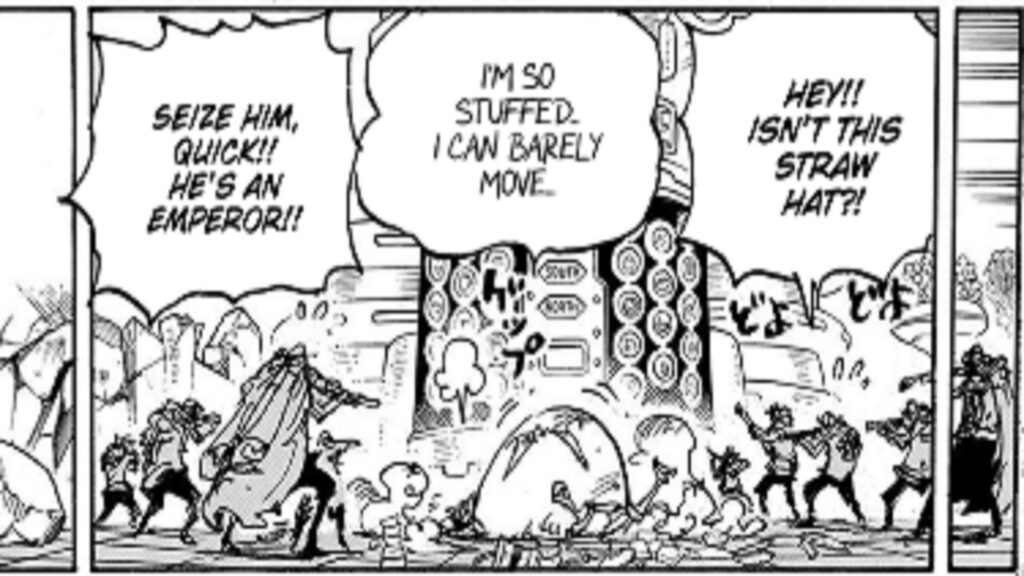 One Piece 1105 Luffy reappeared full of food after a few chapters.
