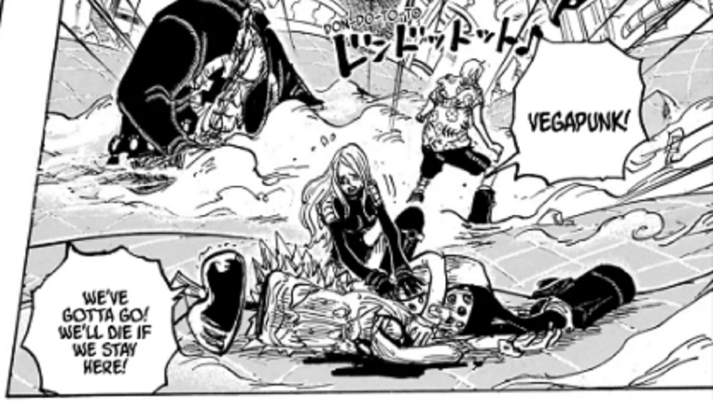 One Piece 1106 Vegapunk is hurt really bad, but is not confirmed to be dead.
