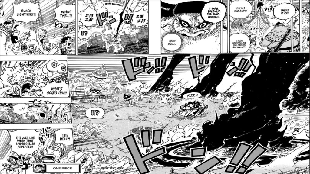 One Piece 1109 All the Gorosei appear on the Egghead Island to fight Luffy.