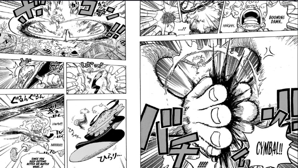 One Piece 1109 Luffy is fighting in his gear fifth against Kizaru and Saturn.